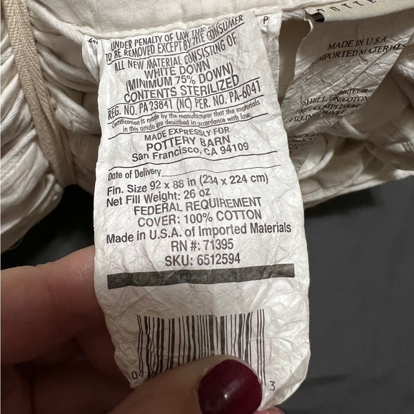 Pottery Barn 550 fp White Down Comforter Midweight Full/Queen - Picture 5 of 7